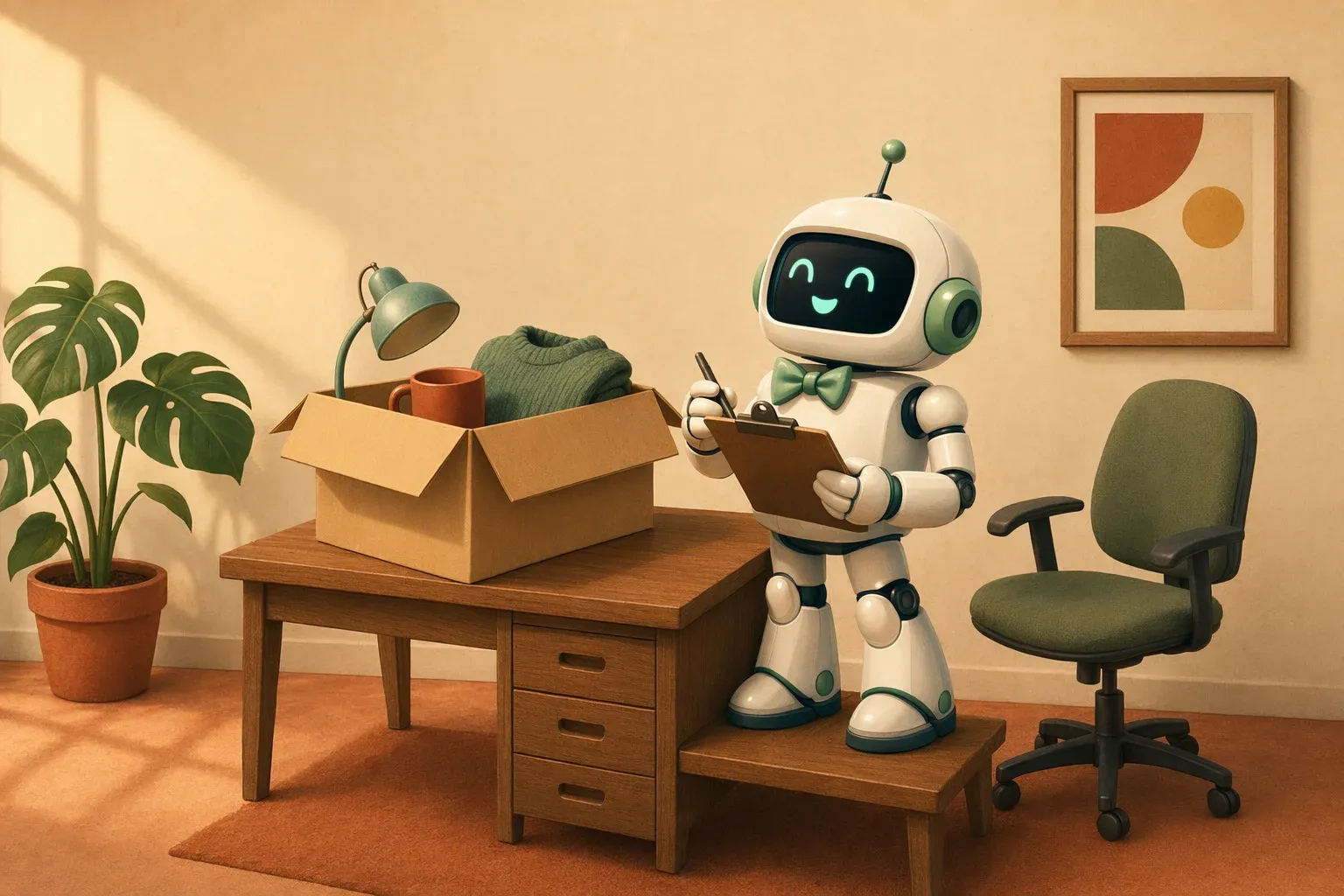 The bulletin's mascot taking notes in front of a board of corporate logos while two human hands cross figures off a roster sheet